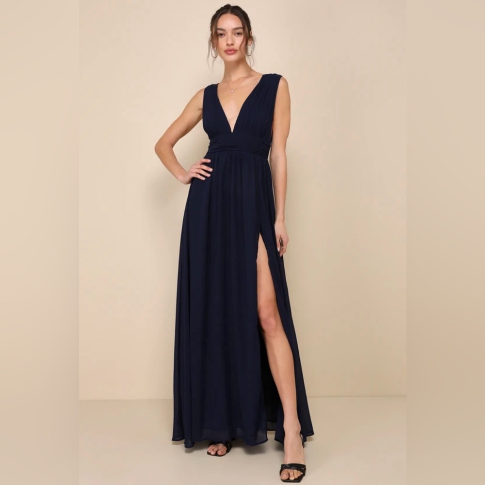 🔥NWT Lulus Heavenly Hues Navy Blue Maxi Dress Formal Prom Evening Bridesmaid M